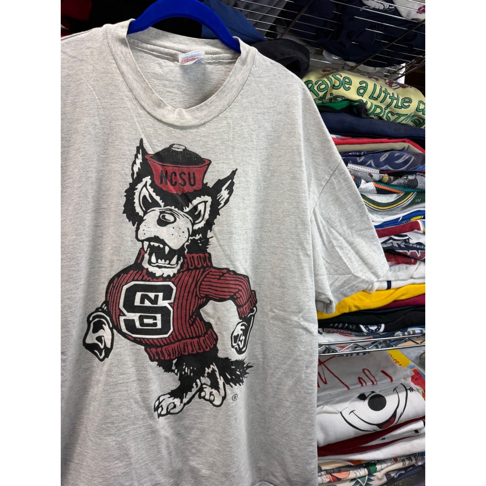 Vintage 90s NC State Wolfpack‎ Shirt Hanes Heavyweight 90s Tuffy Mascot Gray 2XL